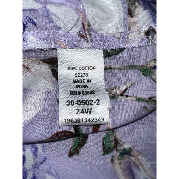 Roaman's Top Womens 24W Tunic Blouse Pintuck Button Lilac Purple Floral Spring - Picture 12 of 12